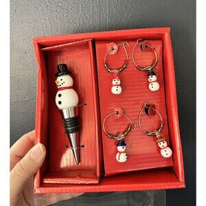 Christmas Snowman Bottle Stopper With 4 Wine Charms Christmas Blown Glass Beaded